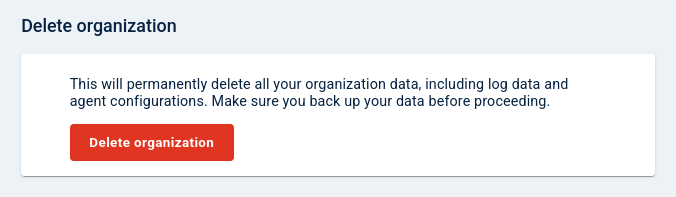 NXLog Platform Customer Portal delete organization