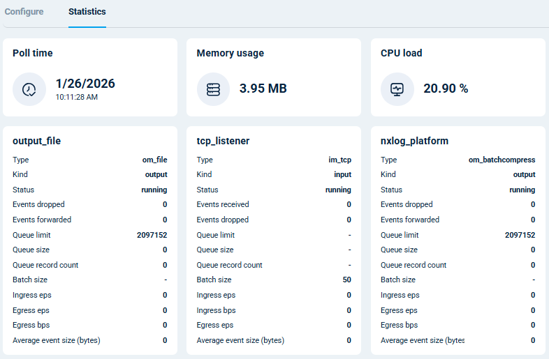 NXLog Platform agent statistics