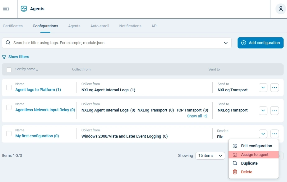 Assign the configuration to an agent