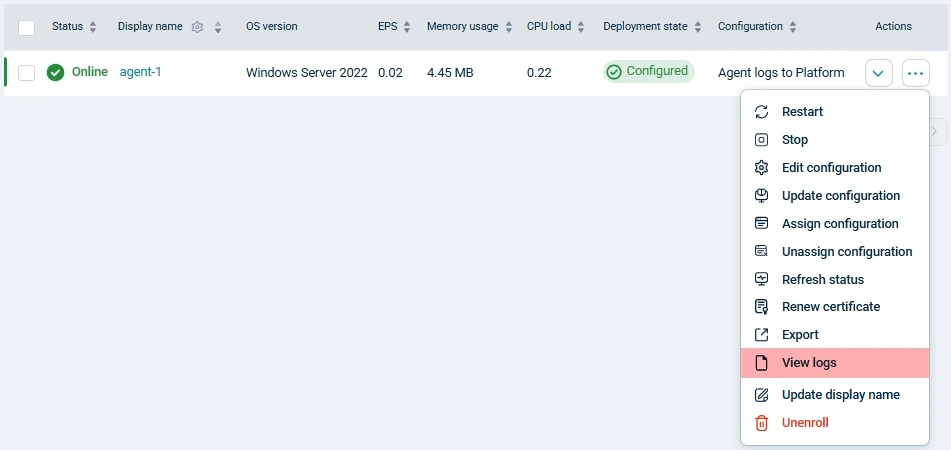 View an NXLog Agent’s logs