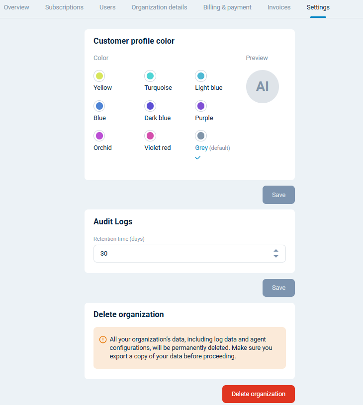 nxlog platform cloud org settings