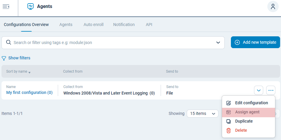 Assign the template to an agent