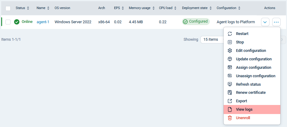 View an NXLog Agent’s logs