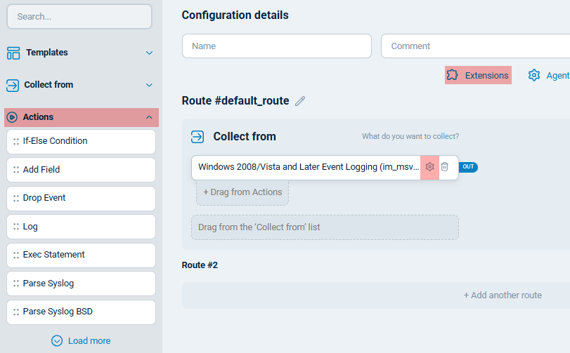 NXLog Platform configuration actions