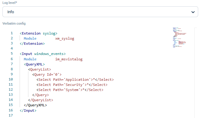 Configure an NXLog Agent instance - verbatim config