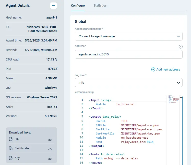 NXLog Platform agent details