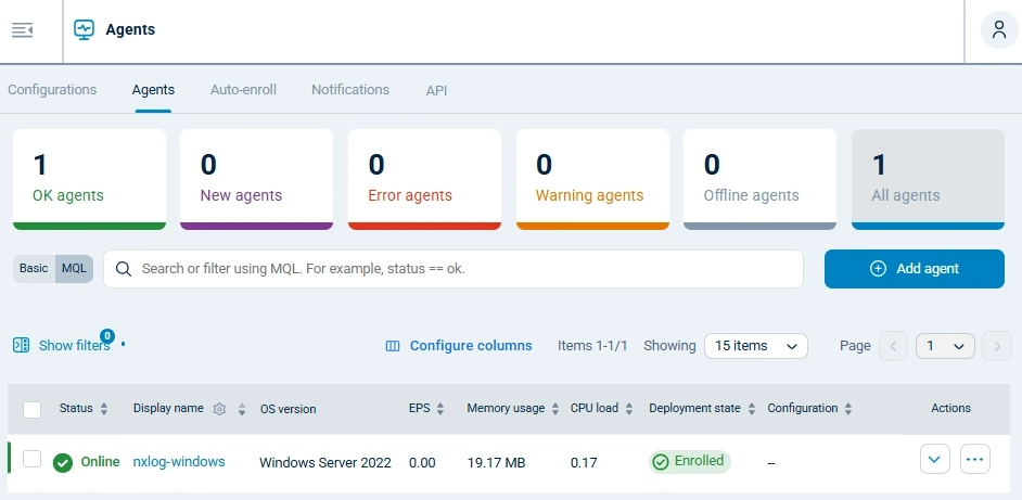 Enrolled NXLog Agent