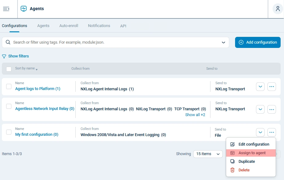 Assign the configuration to an agent